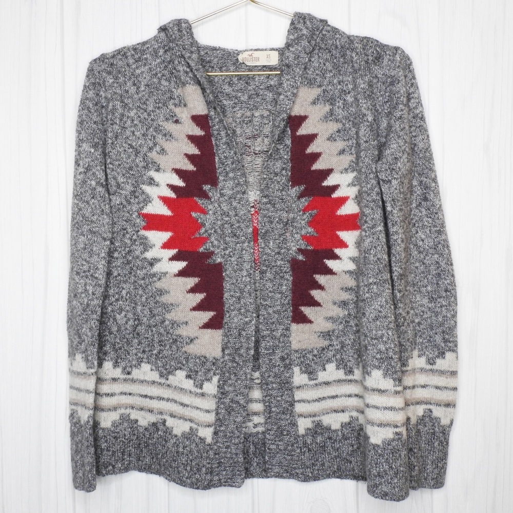HOLLISTER Aztec Open Front Hooded Cardigan